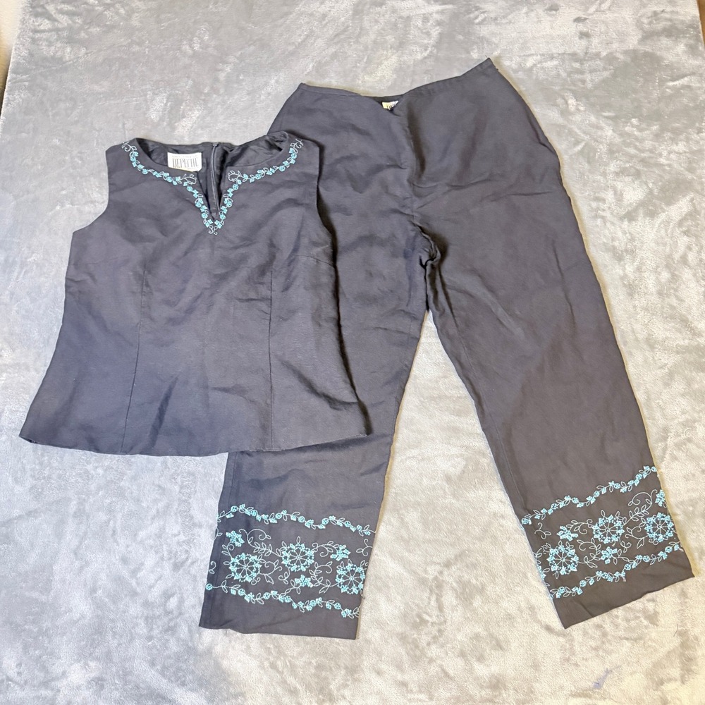 Yves Cossette Depeche SZ 10 Vintage Beaded Floral Embroidered 2 Piece Pant Set